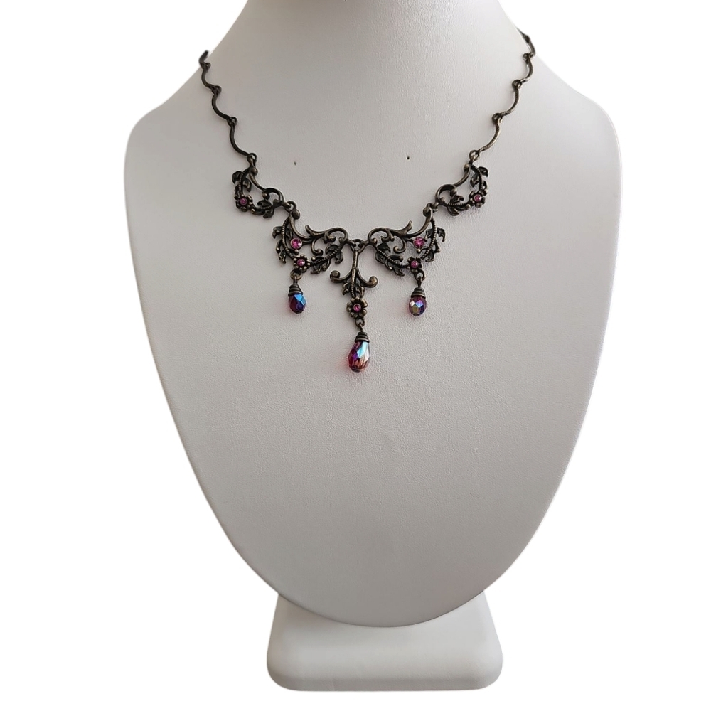 Rare Vintage AVON Victorian Revival Filigree AB Crystal Necklace